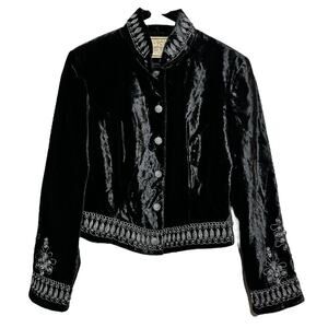 Double D Ranch Cropped Jacket Long Sleeve Embellished Studded Hem Velvet Black S